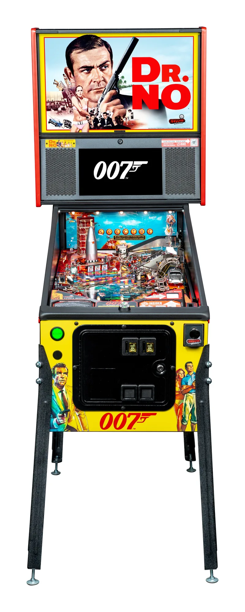 James Bond 007 Pro flipperkast - vooraanzicht met backbox en speelveld