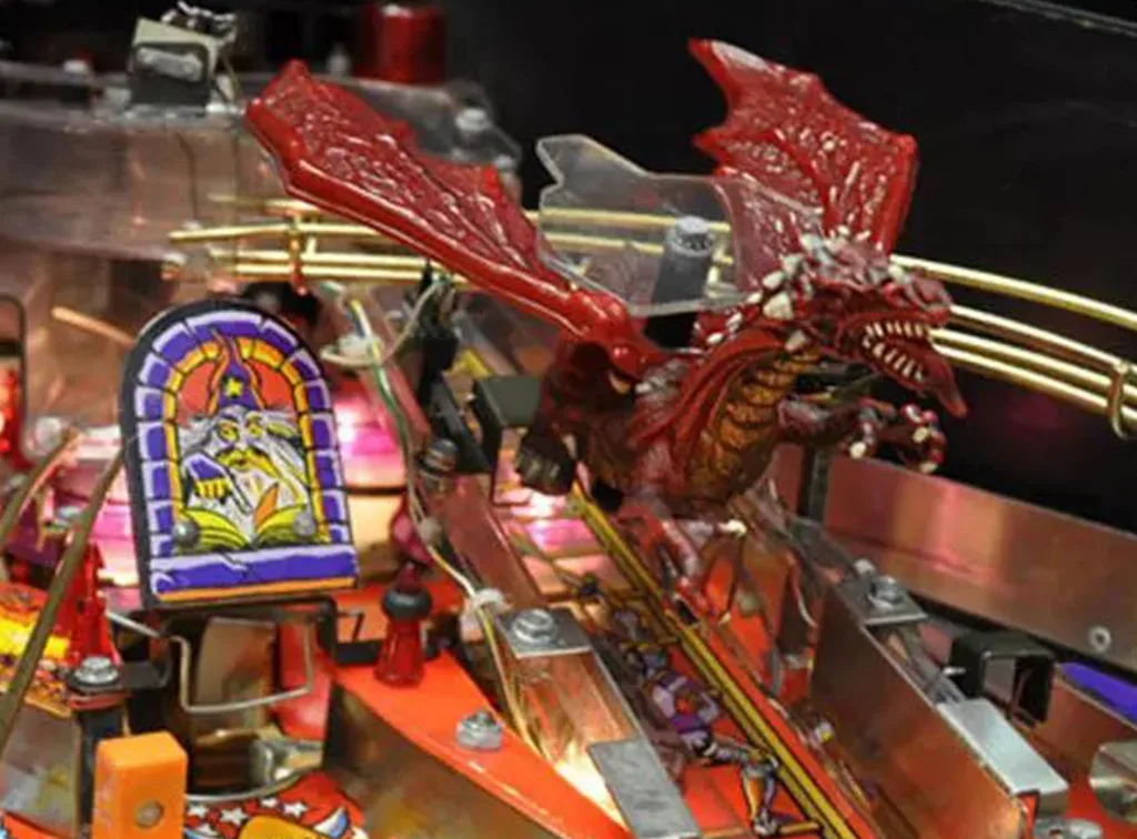 Red de jonkvrouw op de Williams Medieval Madness flipperkast