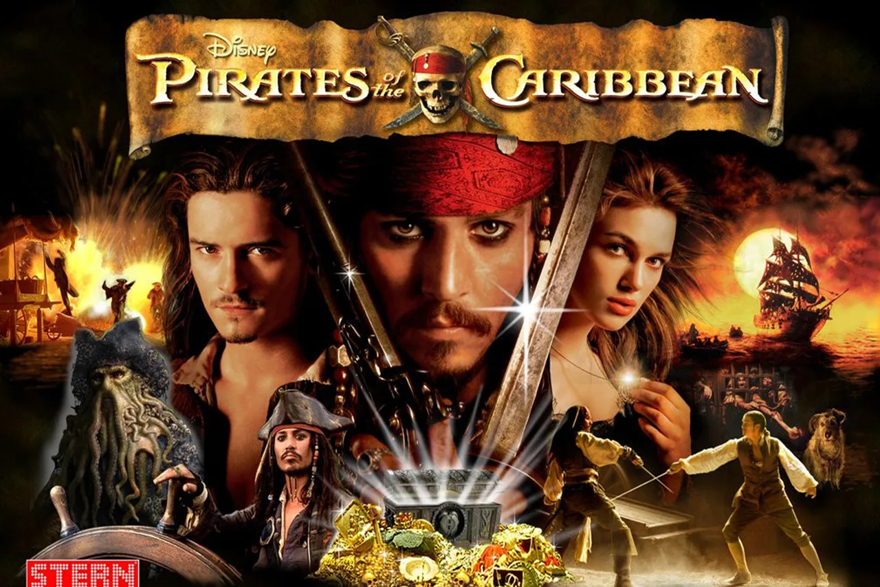 Stern Pirates of the Caribbean flipperkast te huren - speelveld met piratenschip