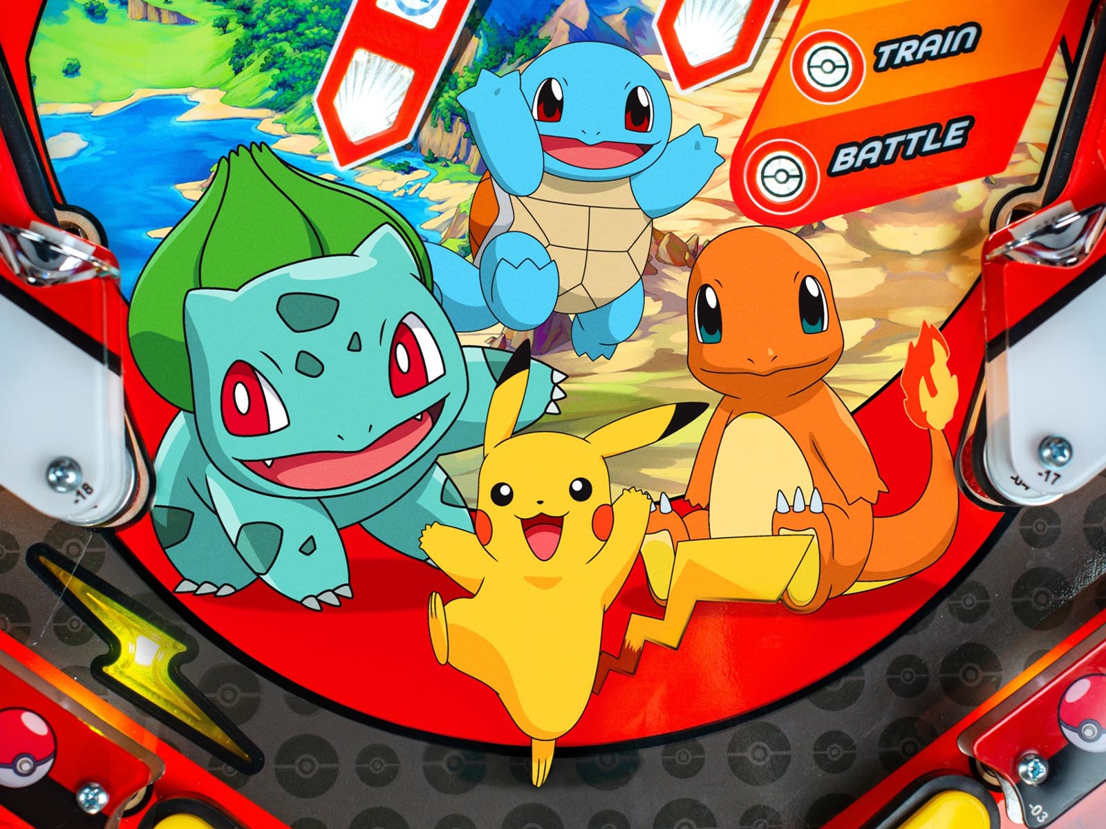 Backbox van de Pokémon flipperkast met beelden uit de animatieserie