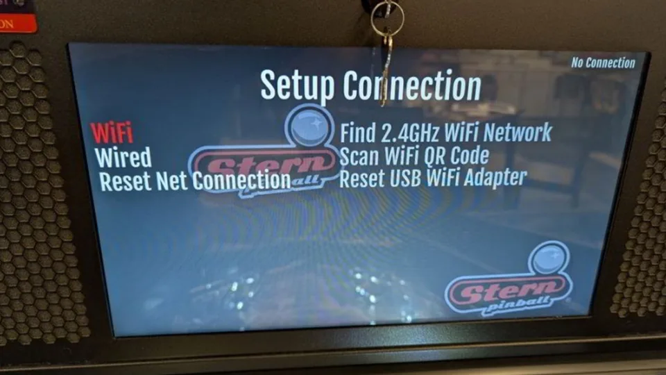 Het Setup Connection-scherm van een Stern flipperkast