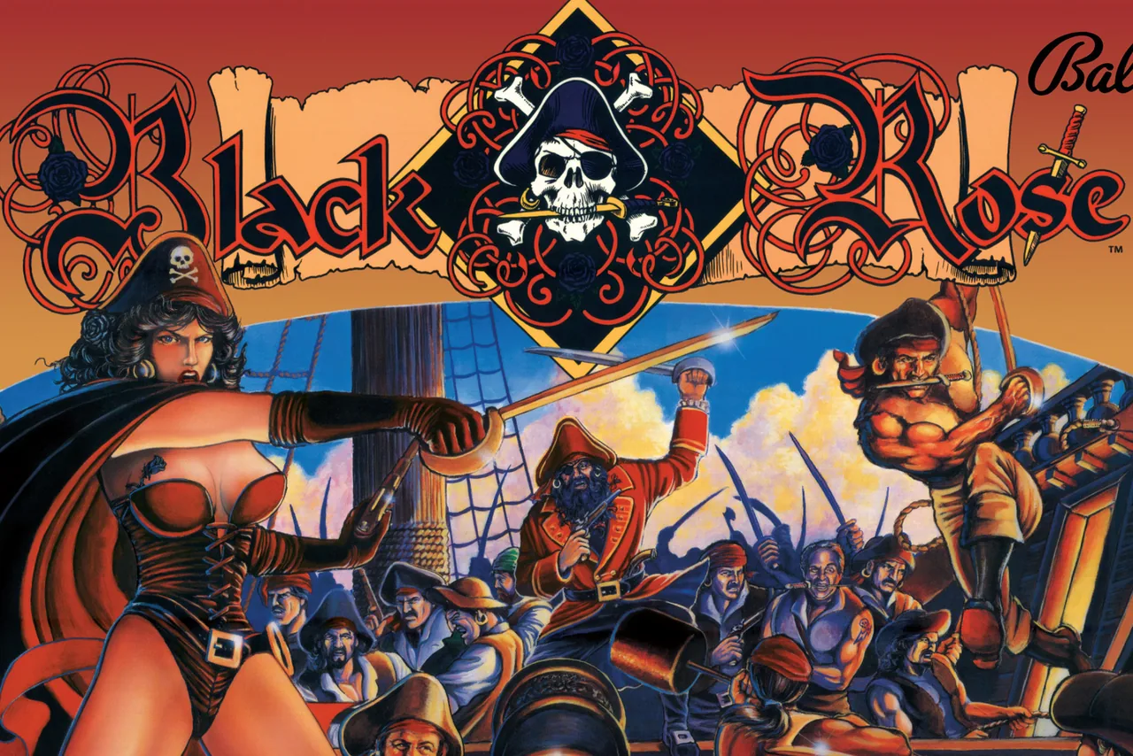 Bally Black Rose flipperkast te huren - piratenactie op volle zee met kanonnen en een piratenschip