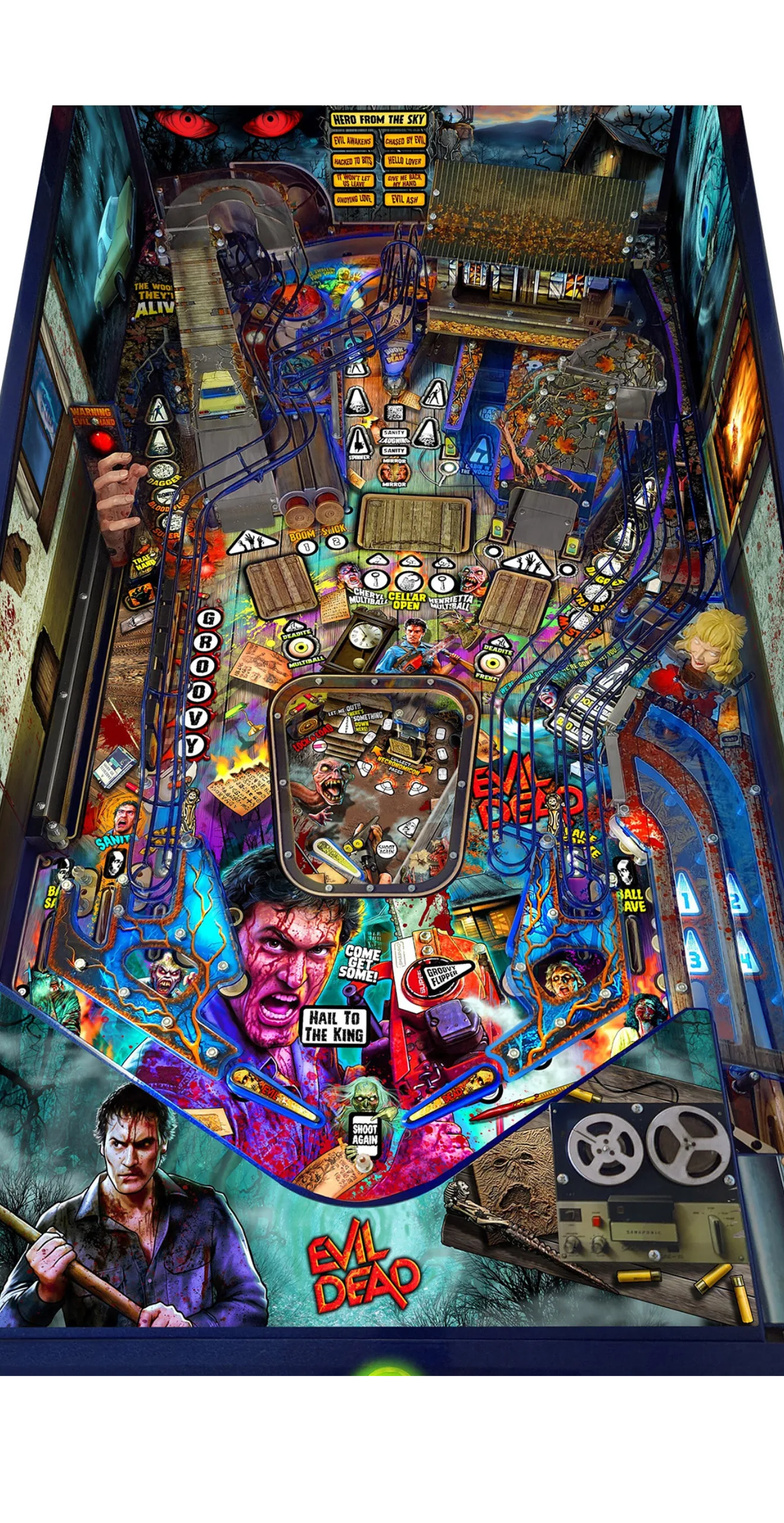 Bovenaanzicht van het Spooky Pinball Evil Dead speelveld