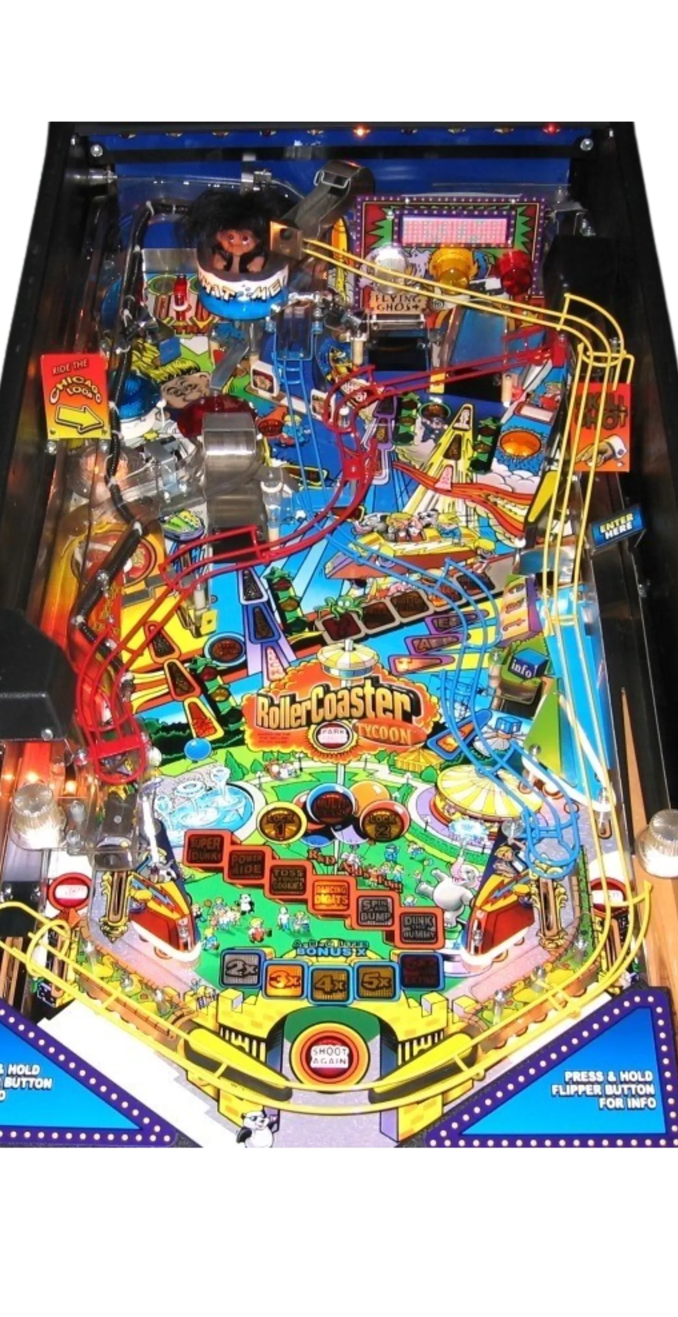 Bovenaanzicht van het Stern Pinball Rollercoaster Tycoon speelveld